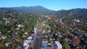 Drone view over Mill Valley in Marin County