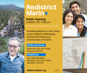 Redistrict Marin: Provide feedback on the criteria used in Marin's redistricting process and share your communities of interest.